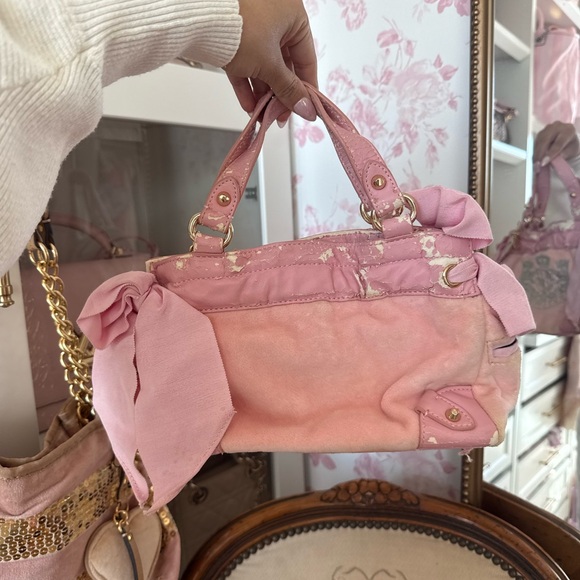 Juicy Couture Pink Velvet Crest Satchel with Heart Charm - Picture 2 of 2